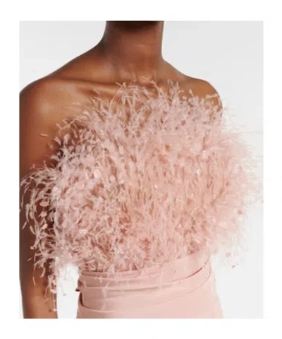 Oscar De La Renta Feather-trimmed Silk Faille Bustier Gown In Pink