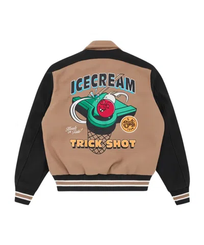 Icecream Collared Baseball Jacket In Brown