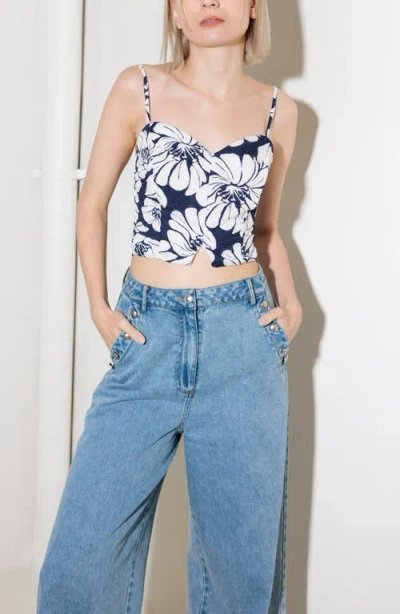 Freemarket Textured Printed Camisole In Blue