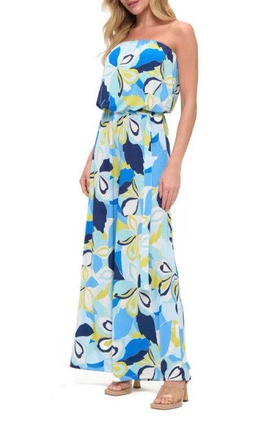 O.l. Printed Strapless Wide Leg Romper In Multi