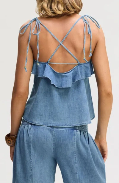 Sam Edelman Ruffle Tie Strap Camisole In Blue