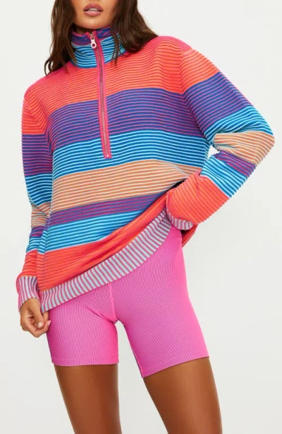 Beach Riot Lainey Stripe Half Zip Sweater In Multi