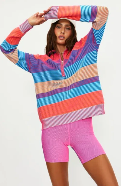Beach Riot Lainey Stripe Half Zip Sweater In Multi