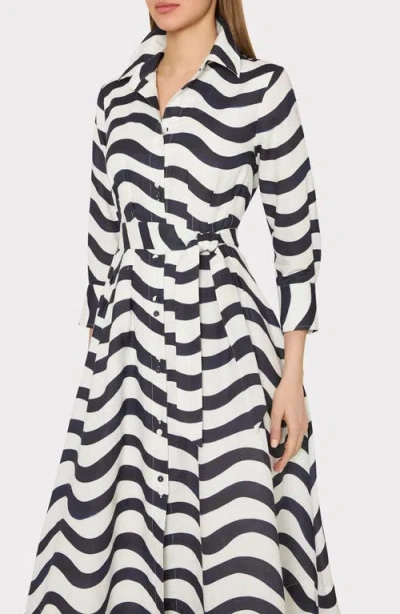 Milly Lexi Stripe Tie Waist Long Sleeve Midi Shirtdress In Blue