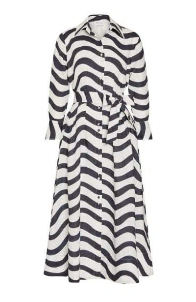 Milly Lexi Stripe Tie Waist Long Sleeve Midi Shirtdress In Blue