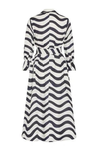 Milly Lexi Stripe Tie Waist Long Sleeve Midi Shirtdress In Blue