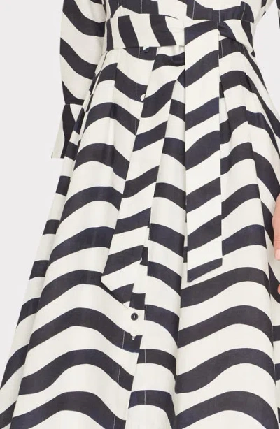 Milly Lexi Stripe Tie Waist Long Sleeve Midi Shirtdress In Blue