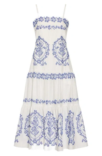Milly Illy Lela Embroidered Midi Dress In White