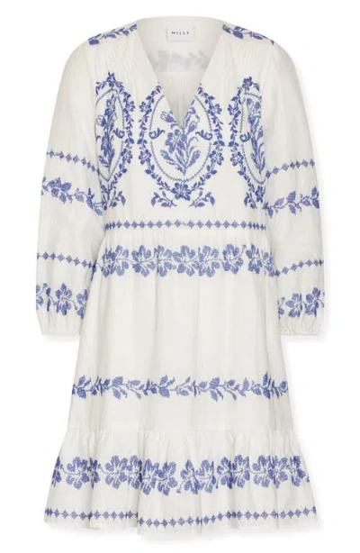 Milly Illy Lene Embroidered Mini Dress In Blue