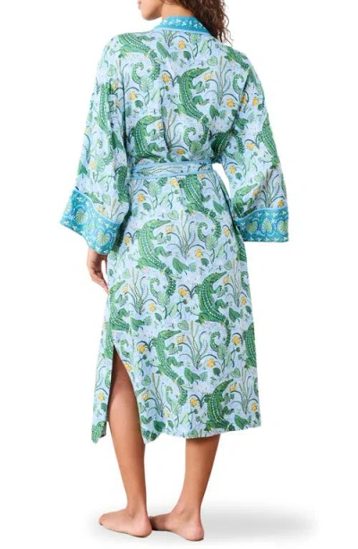 Printfresh Satin Robe In Blue