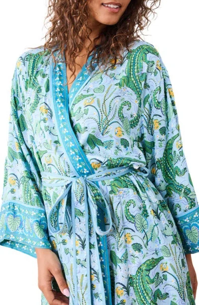 Printfresh Satin Robe In Blue