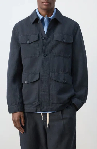 Mango Button Front Chore Jacket In Blue
