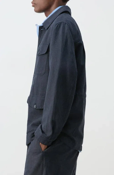 Mango Button Front Chore Jacket In Blue