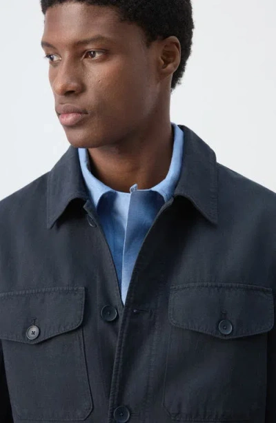Mango Button Front Chore Jacket In Blue