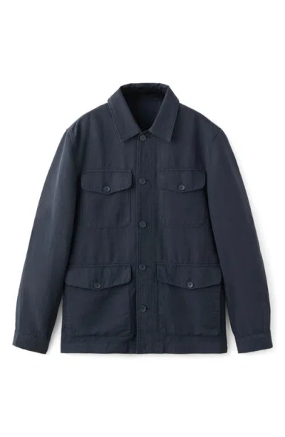 Mango Button Front Chore Jacket In Blue