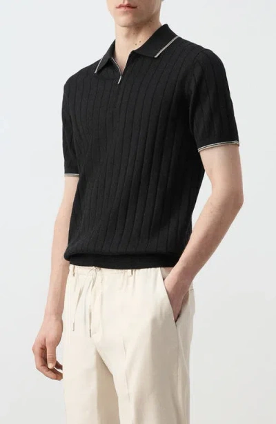 Mango Zip Placket Polo In Black