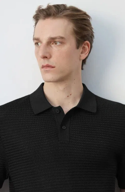Mango Structured Polo Shirt In Black