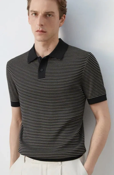 Mango Stripe Polo In Black