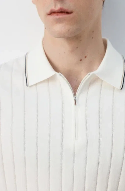 Mango Zip Placket Polo In White