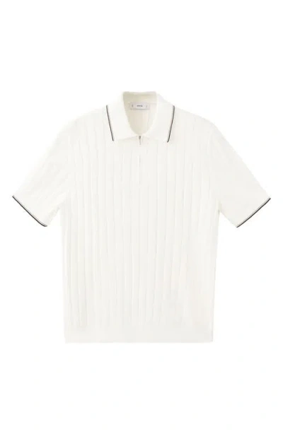 Mango Zip Placket Polo In White