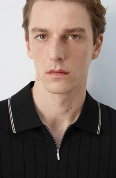 Mango Zip Placket Polo In Black