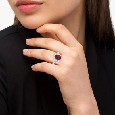 Allurez Oval Lab Ruby And Diamond Ring 14k In Multi