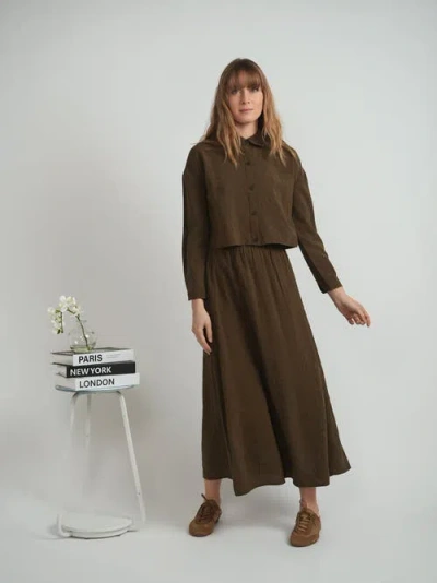 Versatile Copper Tencel Button Front Cropped Blouse In Brown