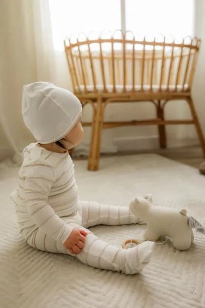 Lux Baby Raised Stripe Snap Placket Matching Hat Romper In Multi