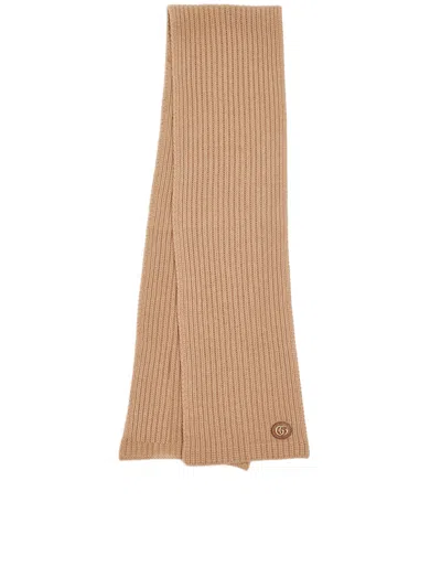 Gucci Rectangular Ribbed Scarf Versatile Layering Piece In Brown