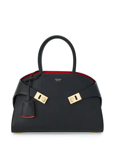 Ferragamo Structured Shoulder Bag With Smooth Texture And Minimalist Design In Black