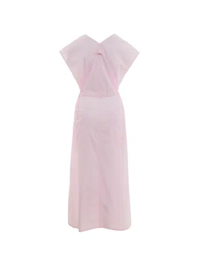 Lee Mathews Drawstring-waist V-neck Midi Dress In Pink