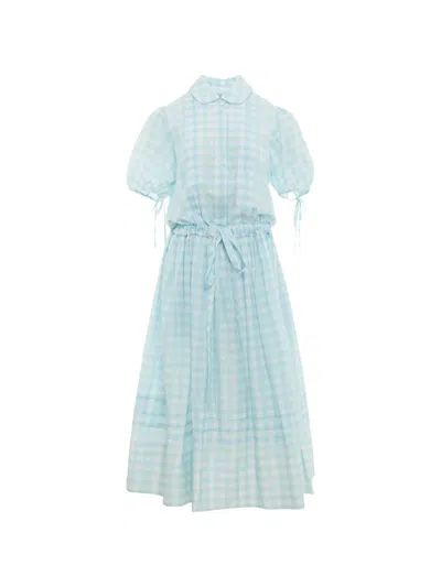 Lee Mathews Josephine Gingham-check Puff-sleeve Midi Dress In Blue