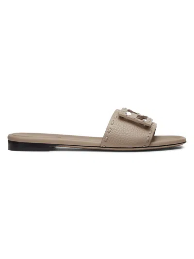 Fendi Women Cappuccino Leather Baguette Slippers In Brown