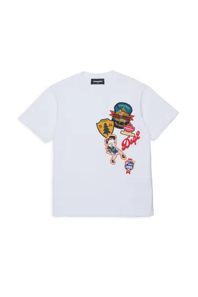 Dsquared2 T-shirt With Logo And Applied Patch In White