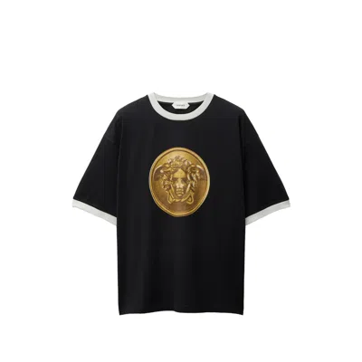 Versace Printed Cotton-jersey Regular T-shirt In Black
