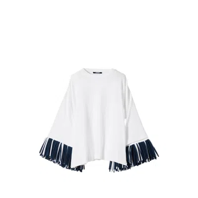 Jacquemus Blue Solid Crew Neck T-shirt In White