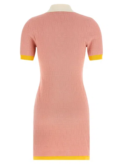Fendi Women Cotton And Silk Blend Short Dress With All-over Ff Motif In Pink