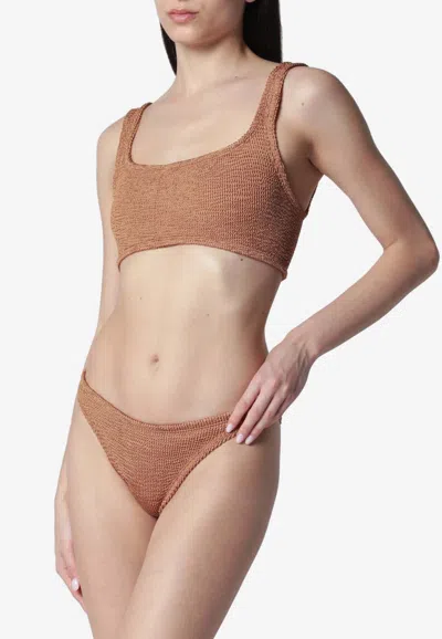 Hunza G Xandra Metallic Cocoa Two-piece Bikini In Brown