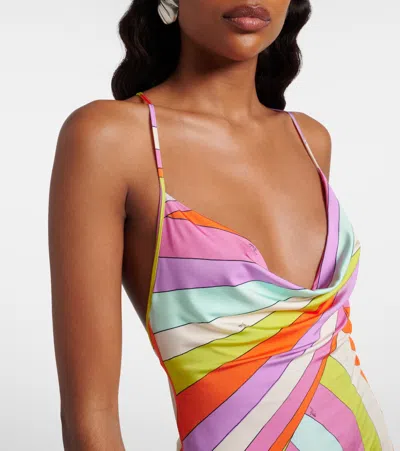 Pucci Iride Draped Satin Jersey Minidress In Multi