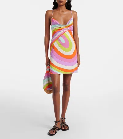 Pucci Iride Draped Satin Jersey Minidress In Multi