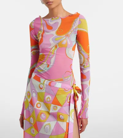 Pucci Orchidee Sheer Tulle Top In Multi