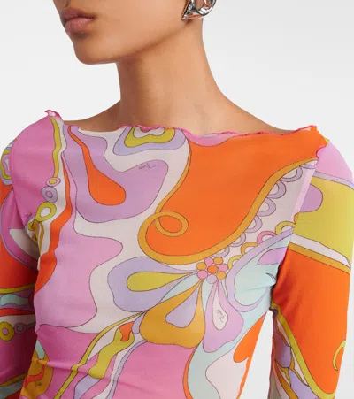 Pucci Orchidee Sheer Tulle Top In Multi