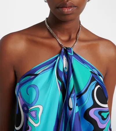 Pucci Orchidee Print Asymmetric Chain Top In Brown