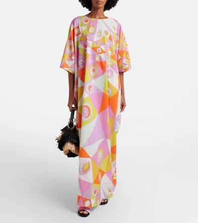 Pucci Occhi-print Cotton Muslin Maxi Caftan Dress In Blue