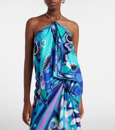 Pucci Orchidee Print Asymmetric Chain Top In Brown