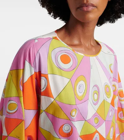 Pucci Occhi-print Cotton Muslin Maxi Caftan Dress In Blue