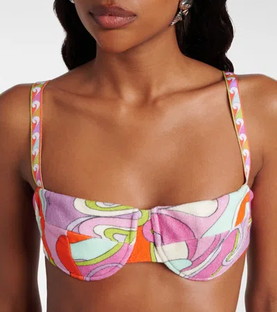 Pucci Orchidee Cotton Terry Bikini Top In Multi