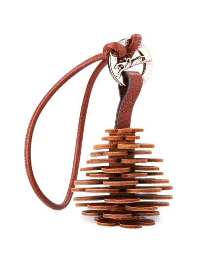 Longchamp Pine-cone Leather Keyring In Brown