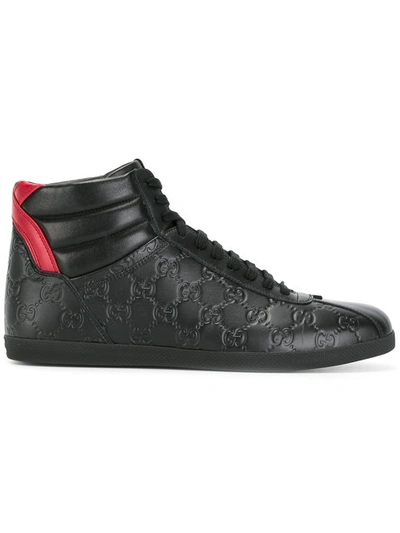 Gucci Men's Bambi Gg-embossed Leather High-top Trainers In Black