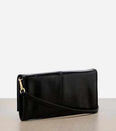 Prada Logo Leather Pouch With Strap In Black